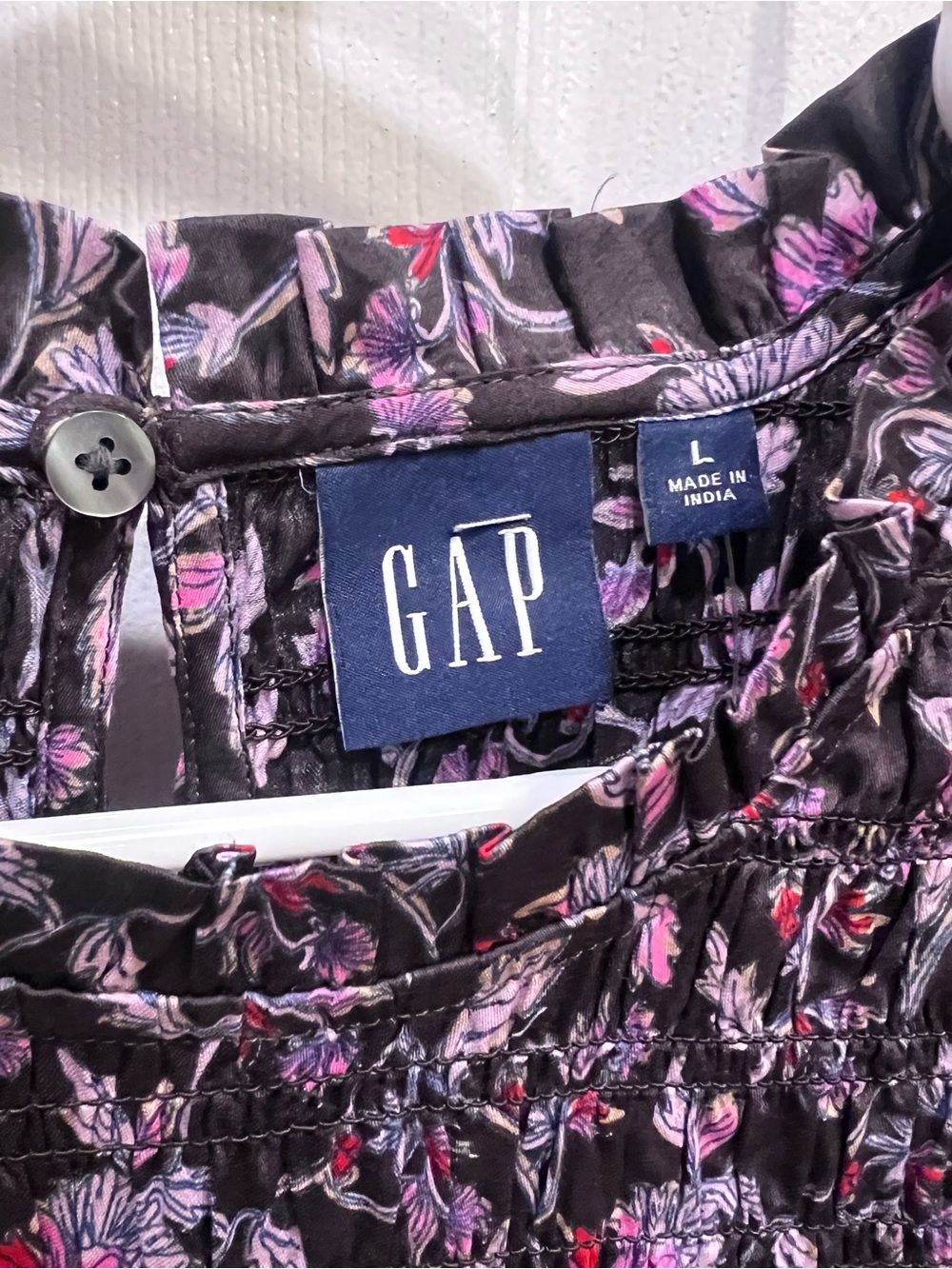 GAP Black Floral Smocked Long-Sleeve Dress with Pink Accents - Picture 3 of 8